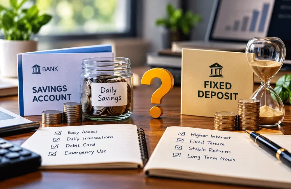 Savings account vs fixed deposit comparison for Indian savers deciding where to keep their money