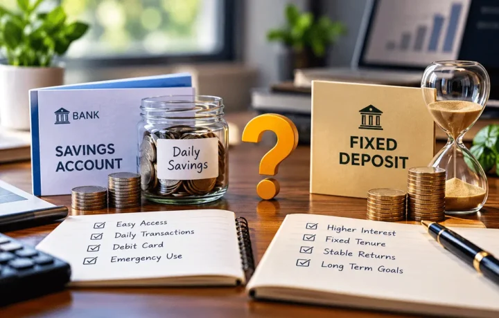 Savings account vs fixed deposit comparison for Indian savers deciding where to keep their money