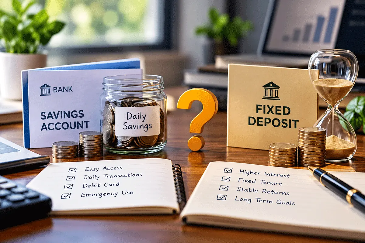 Savings account vs fixed deposit comparison for Indian savers deciding where to keep their money